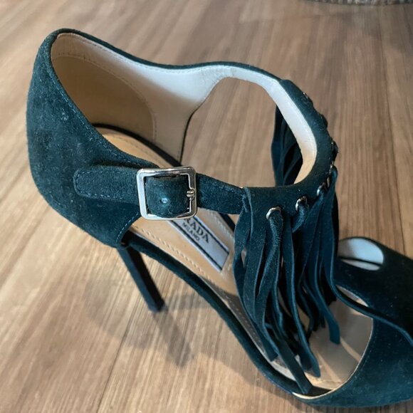 Prada Green Sued Fringe Sandals size 6 - Picture 4 of 9